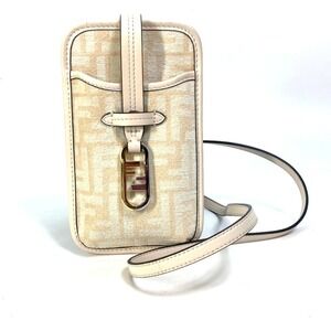 FENDI Cream Leather Zucca Shoulder Bag